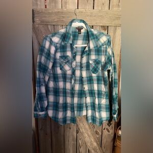 Bit & Bridle Teal and White Plaid Shirt